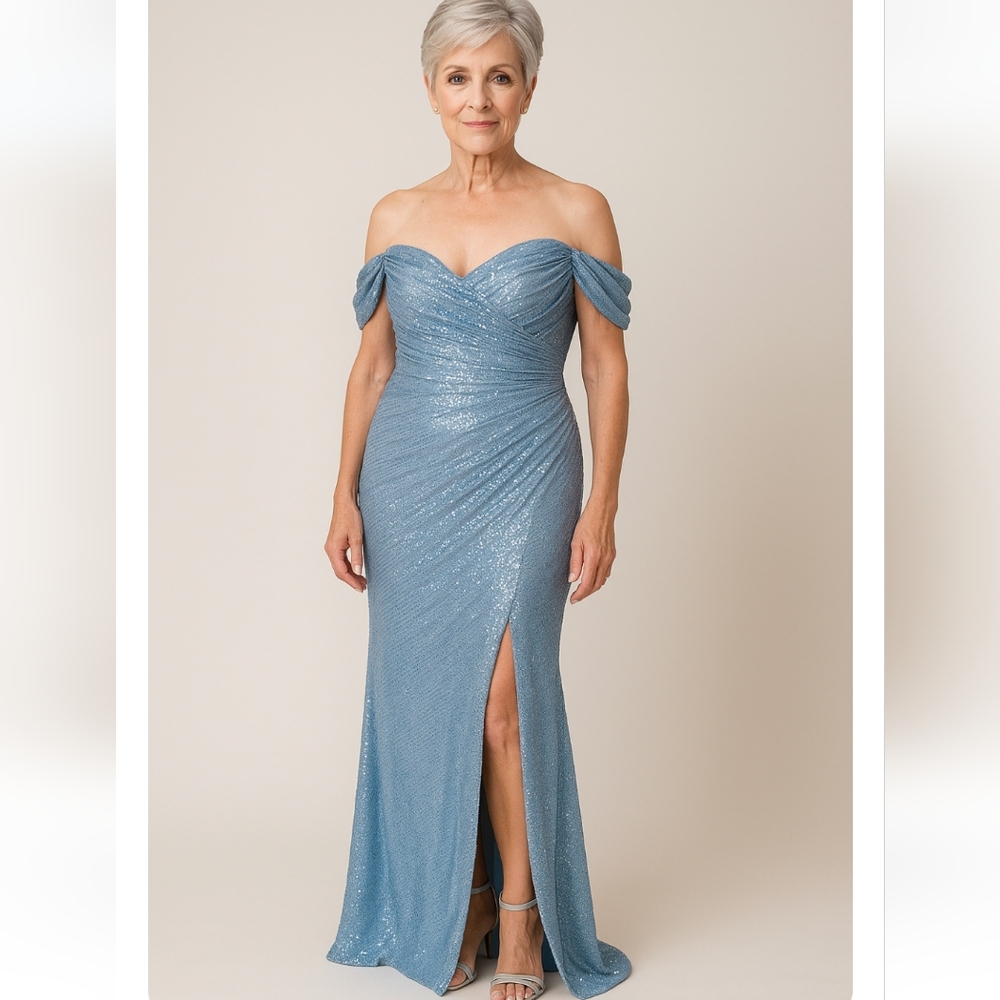 Elegant Blue Off-Shoulder Dress